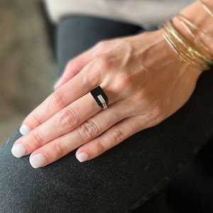 14k Onyx Ring, Black Onyx Ring Gold, Antique Onyx Diamond Ring, Vintage Onyx Ring Size 6 1/4, Thick Chunky 1970&#39;s Retro Ring, Lot #31