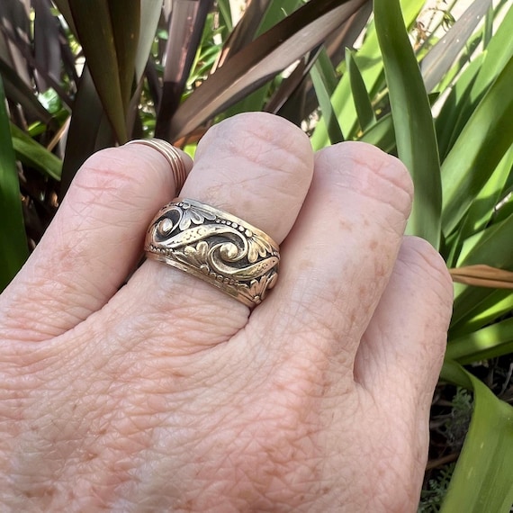 Vintage Artcarved Ring, 14k Solid Gold 10mm Wide Band, Ring Size