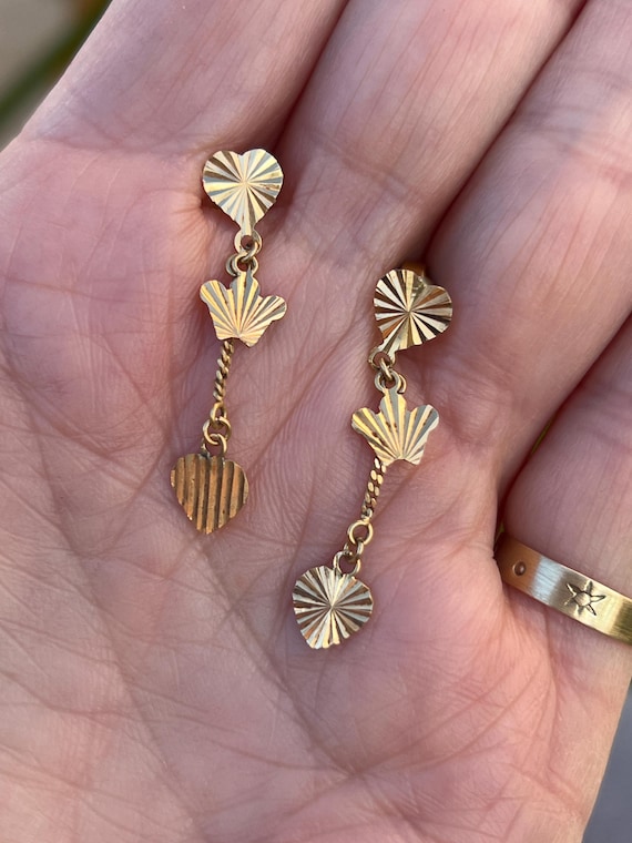 Vintage Solid Gold Drop Dangle Earrings, Post Dan… - image 5