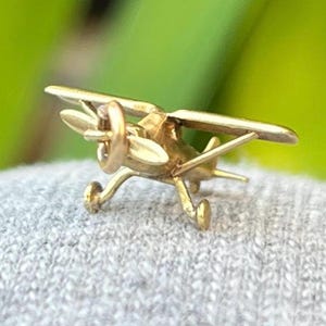 Vintage Sloan & Co. Single Engine Plane Charm Pendant, Solid Gold 14k