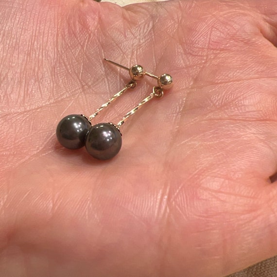 Vintage Black Pearl Dangle Earrings | Black Pearl… - image 6