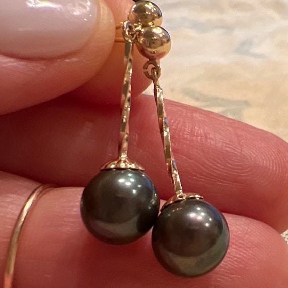Vintage Black Pearl Dangle Earrings | Black Pearl… - image 7