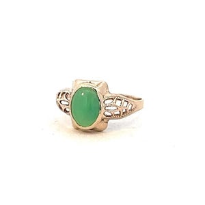 Green Crysoprase Cab Pinky Ring - 10k Vintage Jade Cabochan Ring for Women - Little Green Ring Size 4 3/4 - 5X8 Jade Stone Ring - 304