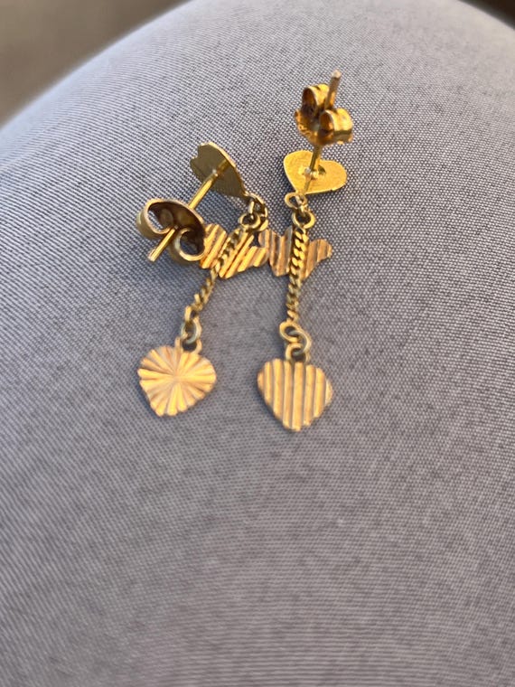 Vintage Solid Gold Drop Dangle Earrings, Post Dan… - image 9
