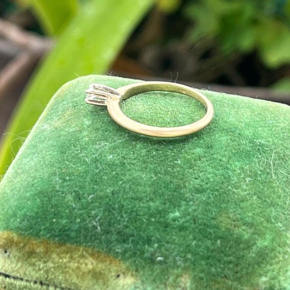 Vintage Solid 14k Gold Tiny Diamond Solitaire Pro… - image 9