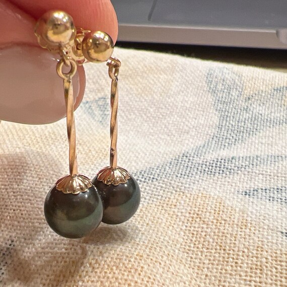 Vintage Black Pearl Dangle Earrings | Black Pearl… - image 10