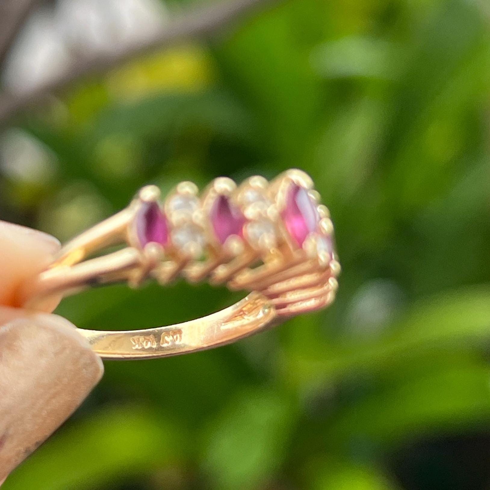 Vintage Ruby Diamond Band 14k Yellow Gold Ring Size 6 #522 - Etsy