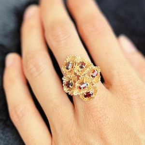 Vintage Garnet Ring | Statement Floral Design  ~ Ring Size 7 1/2   #6