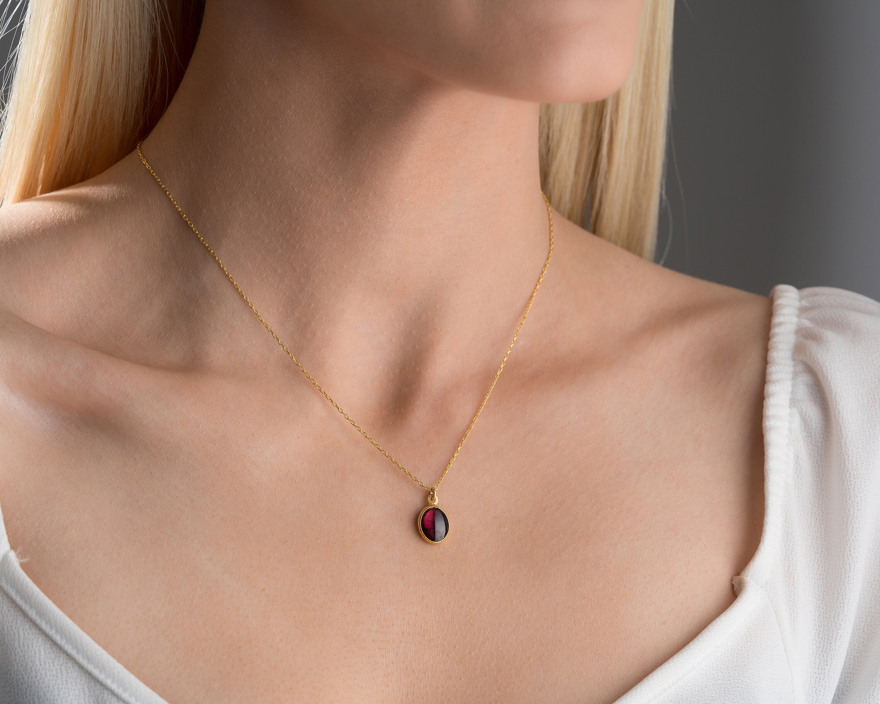 【Miansai】Slim Totem Garnet Necklace,Sterling Silver 103-