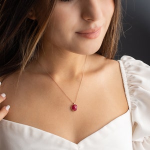 Ruby Necklace: 22K Gold Filled Sterling Silver Gemstone Pendant