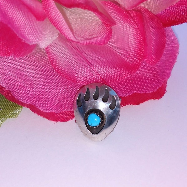 Vintage Native American Sterling Silver Turquoise Bear Paw Claw Shadowbox Bolo Slide