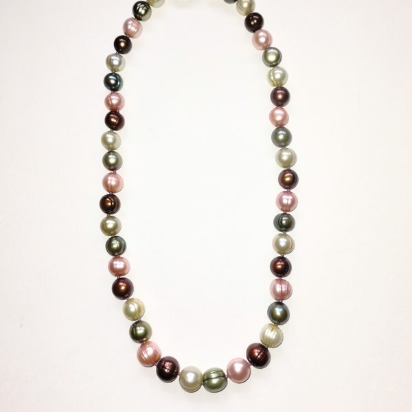 Vintage Honora 925 Sterling Silver Graduated Pearl 18 in Necklace Multi Color Fresh Water Pearls