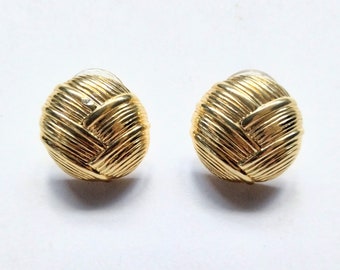 Vintage Gold Tone Monet Circle Dome Textured  Stud Earrings