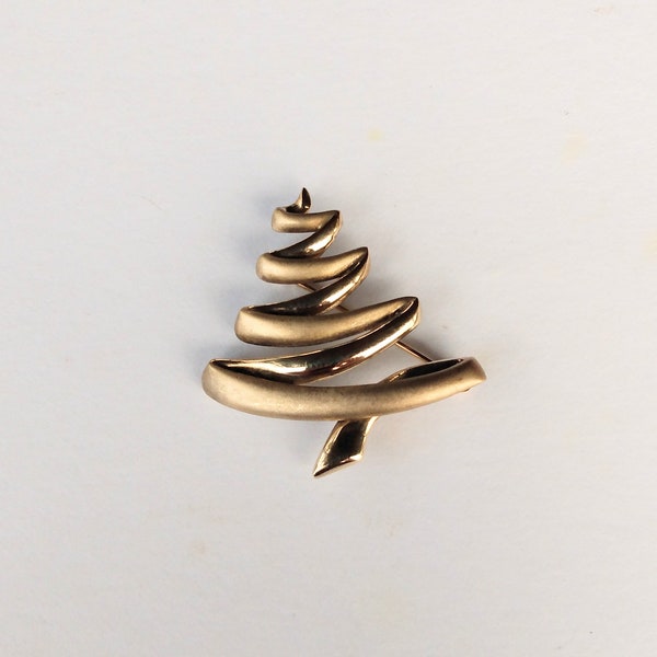 Vintage 925 Sterling Silver Barton A. Ballou Modernist Christmas Tree Brooch Pin Brushed Vermeil BAB