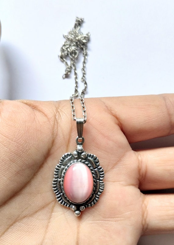 925 Sterling Silver & Pink Cats Eye 17 inch Southw
