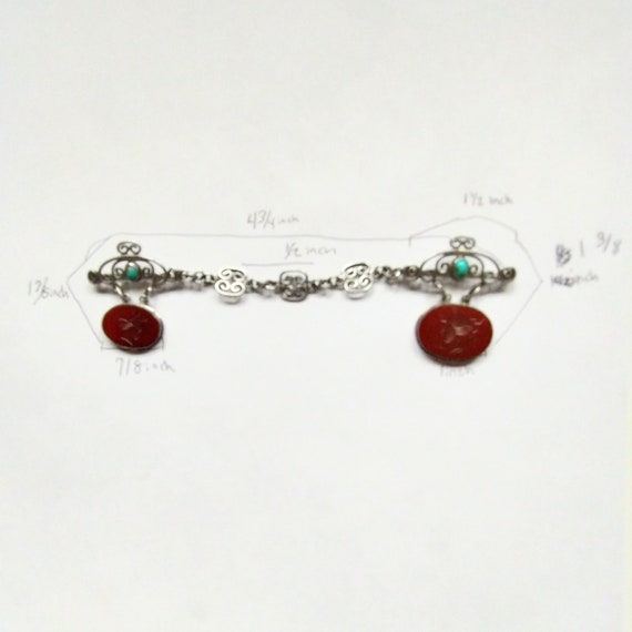 Antique 925 Sterling Silver Carved Carnelian & Tu… - image 4