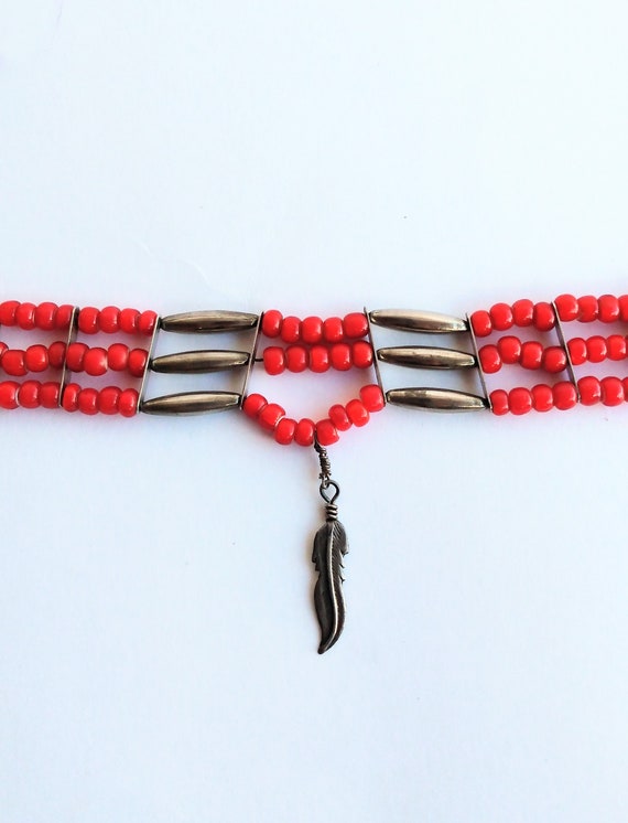 Antique Red White Hearts African Trade Beads Glas… - image 2