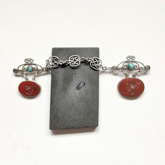 Antique 925 Sterling Silver Carved Carnelian & Tu… - image 6