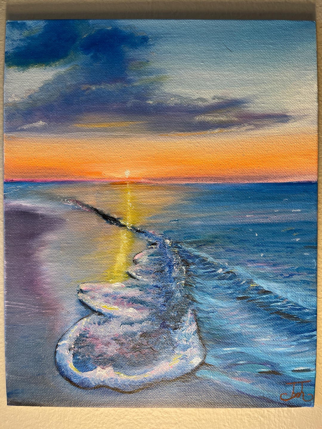 Vibrant Ocean Sunset Oil Painting – Coastal Seascape Wall Art on Canvas ...