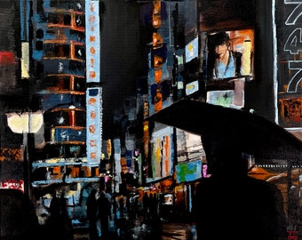 Nighttime Cityscape 16”x20” oil on canvas