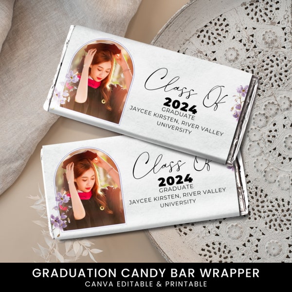 Graduation Class of 2024 Chocolate Bar Wrapper Template, Graduation Favors, Grad Party Decors, Printable Graduation Photo Candy Bar Wrappers