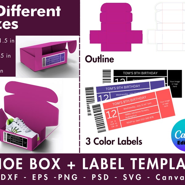 Shoe box favor template Bundle, cricut shoe box template, Sneaker Box Template Bundle, Silhouette SVG, svg file for cricut, Gift Box Svg