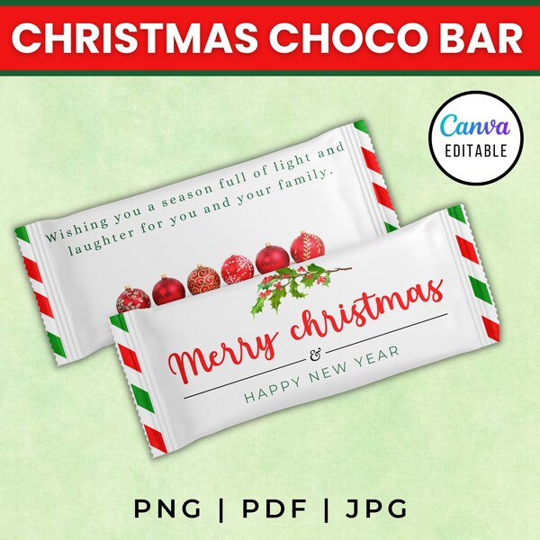 Editable Christmas Candy Bar Wrapper Template, Holiday Party Favor, Chocolate Wrapper,Candy Christmas Bar, Chocolate Bar Label