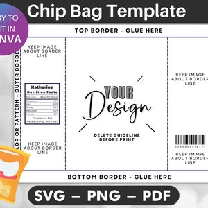 Chip Bag Template, Blank Chip Bag, Chip Bag Template Canva Editable, Chip Bag Label, Party chip bag, chip bag editable, template for cricut