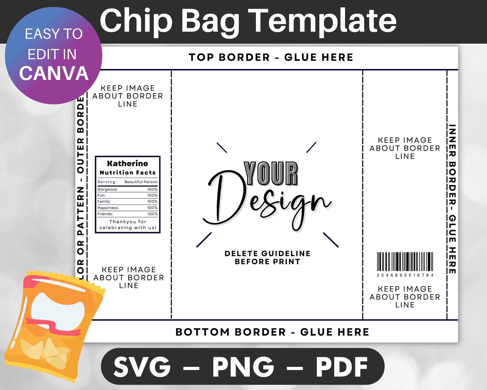 Designer Chip Bag Wrapper Digital File Only 