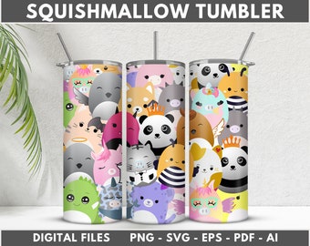 Squishmallow Tumbler Wrap, Squishmallow Girl 20 oz Skinny Tumbler, Cute Tumbler Wrap, Png, Svg, Dxf, Eps, Pdf, Ai, Digital Download