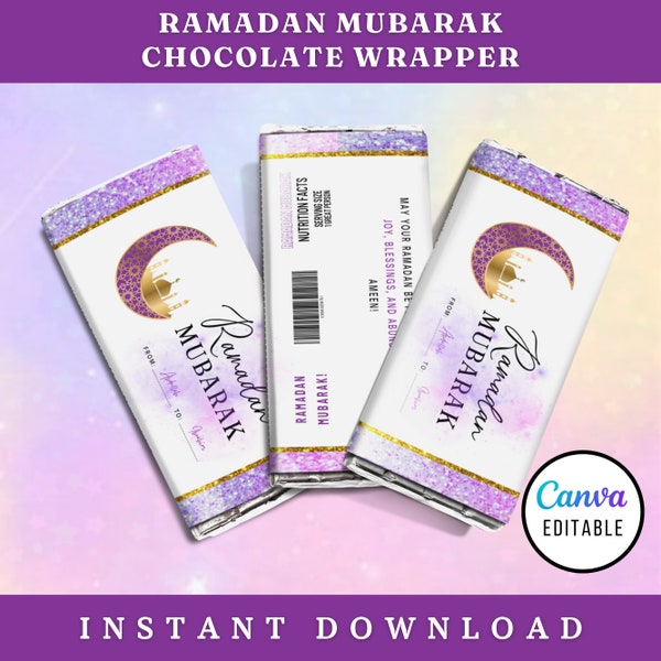 Ramadan Candy Bar Wrapper Template, Chocolate Bar Wrapper, Candy Bar Wrappers, Small Gift for Ramadan Mubarak Canva Editable Template