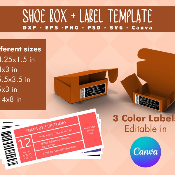 Shoe Box Template Bundle, Sneaker Box Template Bundle Svg, Shoe box label svg, Gift Box Svg, Party Favors box, Shoe box label template