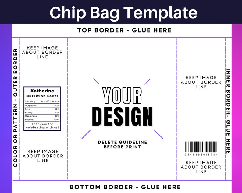 Chip Bag Template Blank Chip Bag Chip Bag Template Canva Etsy