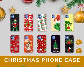 31 Christmas Phone Case Template With 10 Designs, Funny Phone Case Christmas Winter Cover fit for iPhone 15 Pro Max, 14 Plus, 13, 12, 11