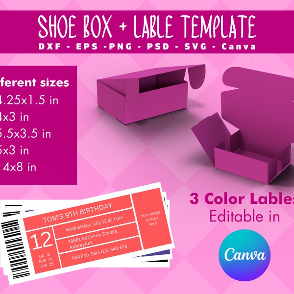 Shoe Box Template Bundle, Sneaker Box Template Bundle Svg, Shoe box label svg, Gift Box Svg, Party Favors box, Shoe box label template