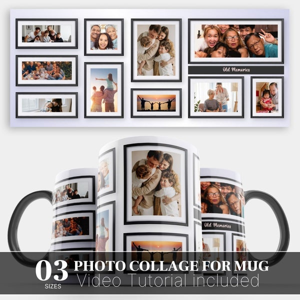 Fotocollage-Tasse, Familienfoto-Vorlage für Tasse, Fotocollage-Canva-Vorlage, Familienfoto-Collage-Vorlage