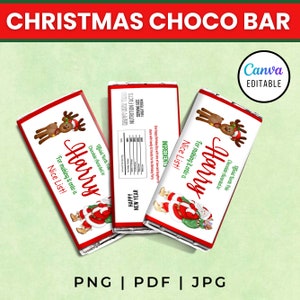 Editable Christmas Candy Bar Wrapper Template, Holiday Party Favor, Chocolate Wrapper,Candy Christmas Bar, Chocolate Bar Label