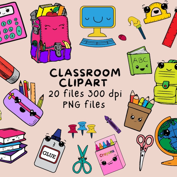 Back to School Clipart Set, Classroom School Supplies Clipart, Educational Graphics, Classroom Illustrations, Learning PNG Elements, Digital