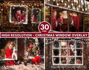 30 Christmas Window Overlay Bundle, Snow Overlay, Christmas Window, Snowy Window, Holiday Overlays, Snowflake Overlay, Windows Photoshop