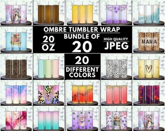 Ombre Tumbler Wrap, Tumbler Wrap Bundle, Glitter Tumbler Wrap, Gradient Tumbler Sublimation, Tumbler Background, PNG Designs for 20oz