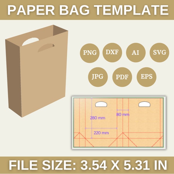 Paper Bag Svg Png Dxf And More Formats, Party Paper Bag Template, Birthday Bag, Party Favor Bag, Gift Bag Svg, Box Svg, Bag Template