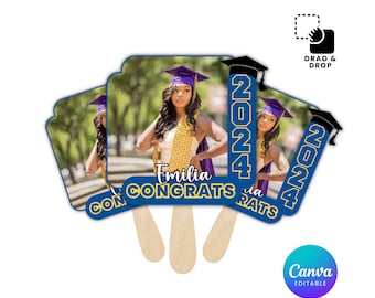 DIY Graduation Fans, Editable Canva Frame for Grad Fans Drag & Drop, Graduation Fan in Cricut, Class Of 2024, Graduation Paddle Fan Template