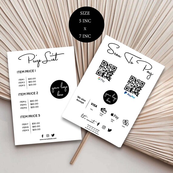 Printable Scan to Pay Template Editable Price List Template - Etsy