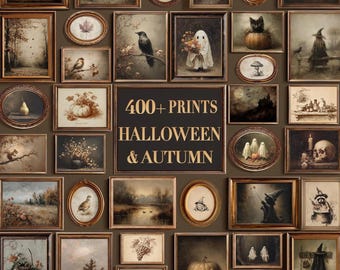 Vintage Halloween Autumn Print Bundle | Moody Spooky Fall Gothic Gallery Wall Art (Digital Download)