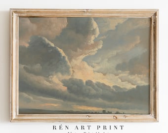 Pintura de nuvens vintage: arte de paisagem com céu neutro (download digital)