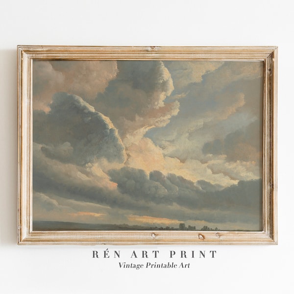 Nuages peinture murale Art | Impression numérique du ciel | art mural neutre vintage | Impression de peinture de paysage | Art mural imprimable | Impression d'art antique