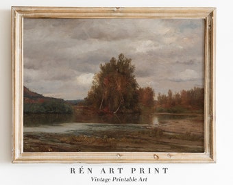 Vintage Herbst Landschaft Gemälde | Antike ländliche Wandkunst (Digitaler Download)