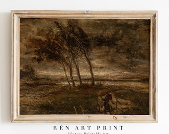 Vintage Landscape Oil Painting | Antique Rustic Wall Art (Digital Download)