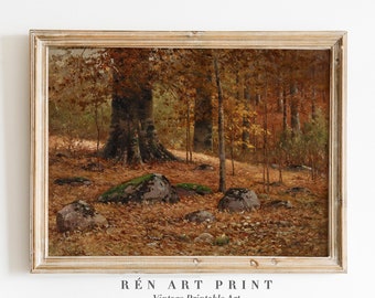 Vintage Autumn Landscape Painting | Warm Tone Printable Art (Digital Download)