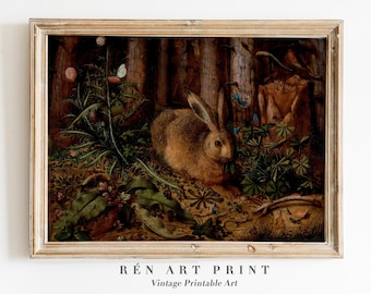 Vintage Bunny Print: Rustic Rabbit Painting, Nursery Wall Art (Digital Download)